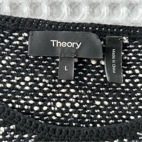 Theory Vendla Wool Blend Black & White Tweed Fringe Hem Lightweight Sweater - Picture 6 of 9